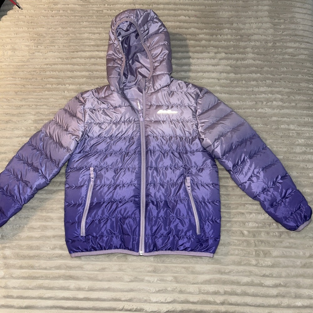 Eddie Bauer Girls Sz M Reversible Hooded‎ Down Jacket/ Purple Ombre 10/12